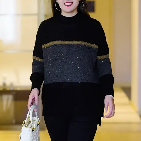 伊自尚半高领毛衣女冬胖妹妹加厚洋气宽松外穿慵懒大码针织打底衫图片