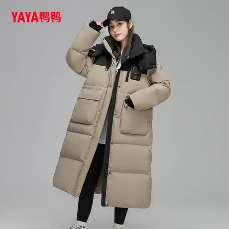 鸭鸭羽绒服女2023年冬季长款韩版撞色连帽时尚百搭加厚保暖外套C图片