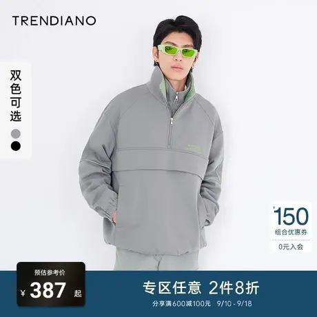 TRENDIANO官方潮牌秋冬男装上衣假两件拉链高领刺绣长袖卫衣男商品大图