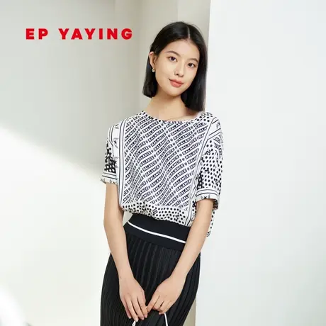 [真丝系列]EP雅莹女装 优雅通勤印花短袖T恤 2023新款2330B商品大图