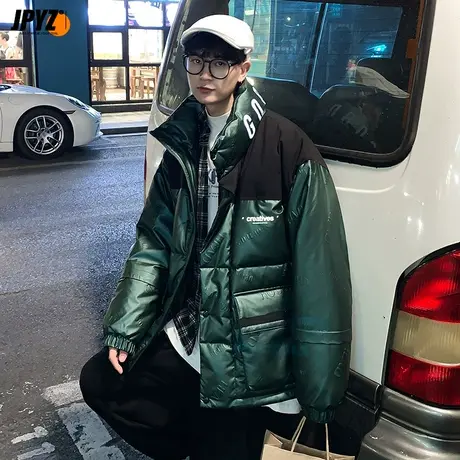 男生白鸭绒羽绒服高充绒量立领无帽黑色潮牌宽松百搭美式简约外套图片