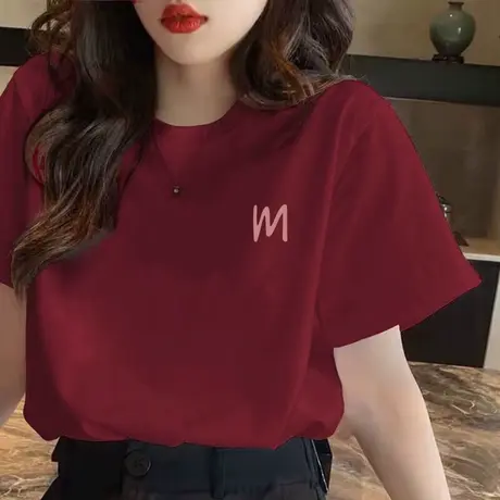 港味chic红色过年短袖T恤女款宽松oversize2024新年新款纯棉上衣图片