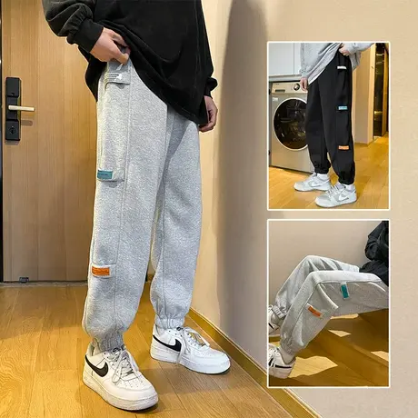 秋季新款运动裤男潮牌ins宽松卫裤贴标印花束脚直筒秋冬休闲裤子图片