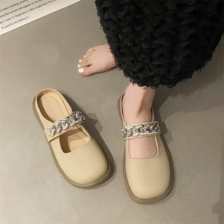 包头半拖鞋女外穿2024新款春秋水钻配裙子ins休闲时尚百搭平底鞋图片