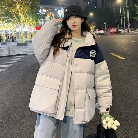 唐狮羽绒服女冬季立领短款拼色羽绒服爆款保暖加厚外套面包服潮图片