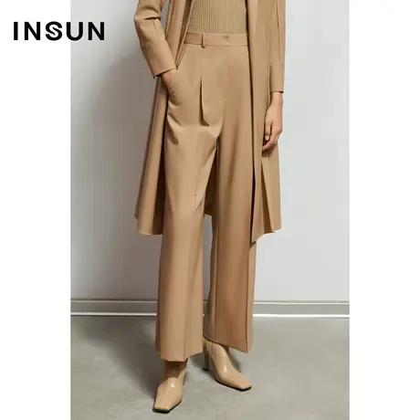 INSUN恩裳春季版型抗皱弹力直筒羊毛西装裤商品大图