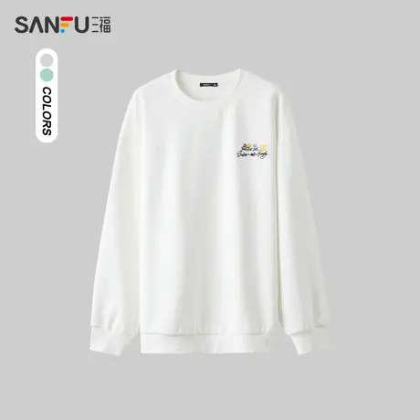 三福2024春季男士彩色小人卫衣 时尚韩版宽松圆领上衣男482594图片
