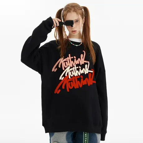 Nuthink美式潮牌字母圆领卫衣男潮高街潮流ins大码宽松冬季上衣商品大图