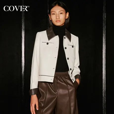 COVER2023秋季绵羊皮小香风短款皮衣商品大图