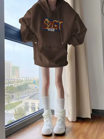 港味chic连帽卫衣女秋冬加绒加厚小众设计感美式复古oversize外套商品大图