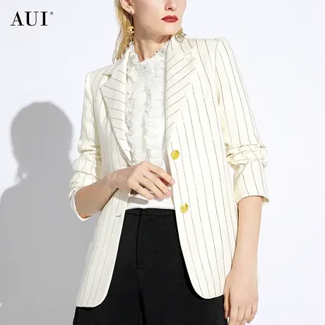 AUI杏色英伦风廓形西装外套女2024春秋新款职业气质宽松垫肩西服图片