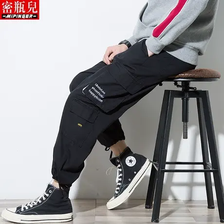 工装裤男秋季ins抽绳国潮束脚裤男机能风大码休闲潮流裤子男宽松商品大图