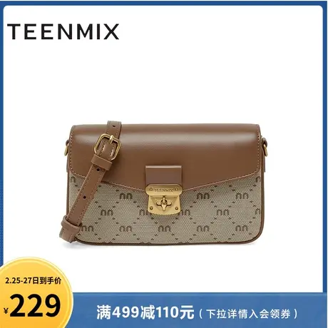 天美意复古菱格花纹小方包女单肩斜跨包新商场同款X2497AX3商品大图