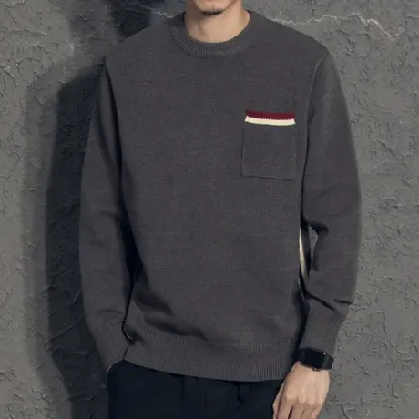 tb撞色织带休闲百搭加厚毛衣男士秋冬2020新款口袋复古针织线衣潮商品大图