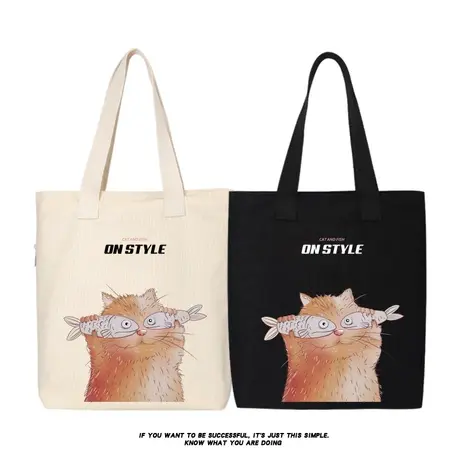 卡通大橘猫钓鱼可爱恶搞帆布包单肩斜挎手提包购物袋托特包大容量商品大图