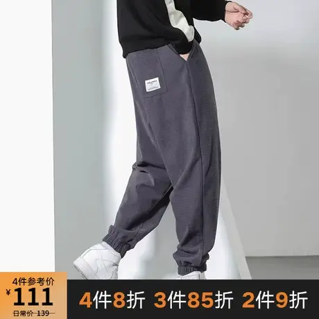 GxxH潮牌大码男装胖子裤子男宽松加肥加大肥佬休闲纯色束脚长裤秋商品大图