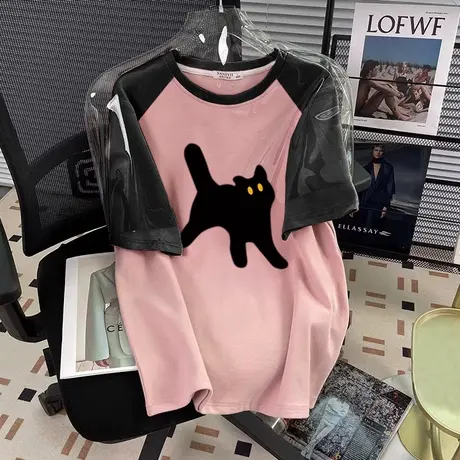 短袖t恤女正肩韩版chic插肩袖夏季女装ins小众大码纯棉休闲风上衣商品大图