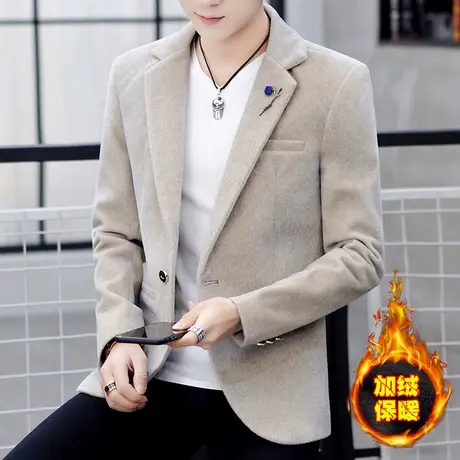 夜场个性仿水貂毛西服男冬季加绒加厚韩版帅气小西装修身单西外套商品大图