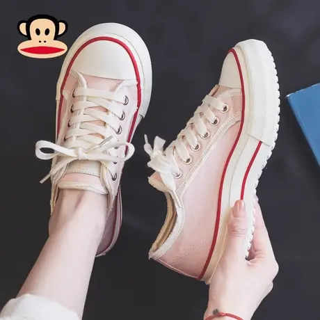 大嘴猴粉红厚底帆布鞋女款2023新款秋季透气休闲板鞋小白鞋球鞋子商品大图