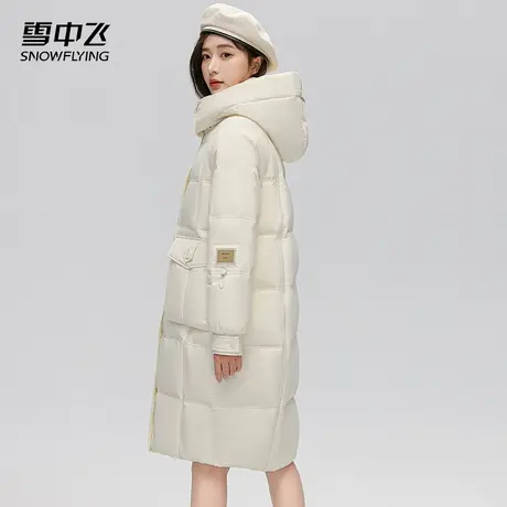 雪中飞羽绒服女士2023新款冬季长款过膝时尚保暖宽松可脱卸帽外套图片