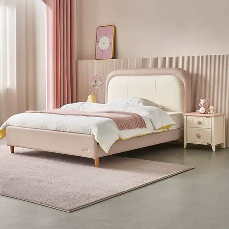 全友家居简约现代儿童床女孩公主床抗菌环保软靠床屏实木床商品大图