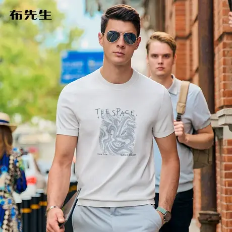 MrBu布先生水波纹字母刺绣圆领针织t恤2023春夏凉感男短袖AT12111商品大图