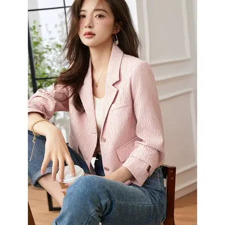 时尚气质西装外套2023年夏季新款淑女温柔翻领显瘦上班族通勤上衣商品大图