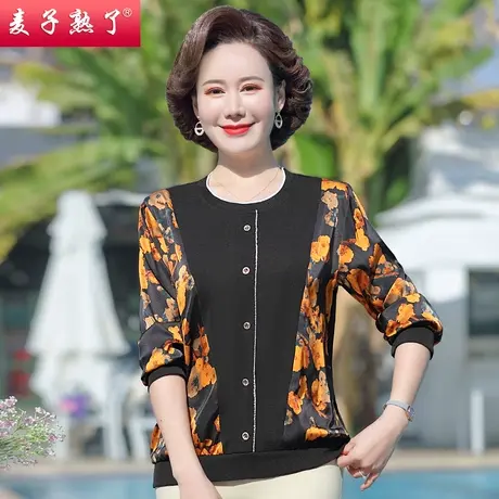 妈妈春装长袖时尚T恤小衫打底2022新款上衣服休闲中老年人女装秋商品大图