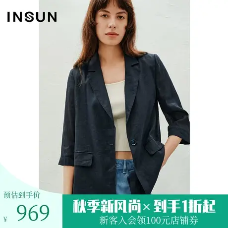 恩裳2023夏装新款质感丝麻料亲肤透气百搭素雅西装外套女图片