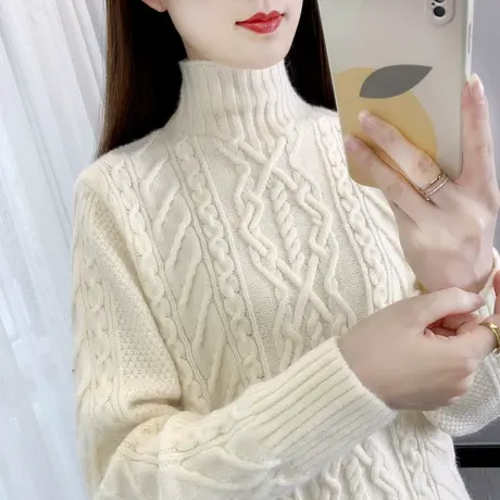 半高领麻花毛衣女加厚2023新款爆款洋气针织打底衫内搭宽松百搭女商品大图