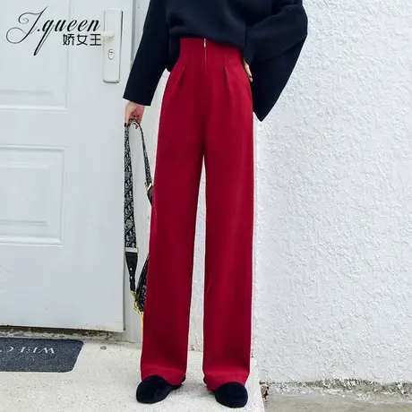 毛呢阔腿裤女长裤2023秋季韩版高腰宽松坠感直筒拖地西装裤呢子裤商品大图