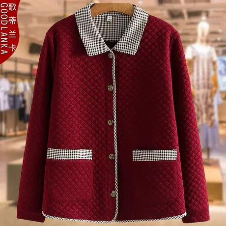 加肥加大码中老年女装薄棉衣宽松洋气中年妈妈装翻领夹棉夹克外套商品大图