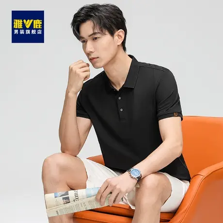 【含桑蚕丝】雅鹿短袖t恤男士夏季翻领中青年纯色棉质上衣polo衫商品大图
