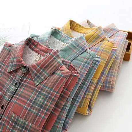 冬新款学院风加厚格子衬衫女复古港味加绒打底衬衣设计感小众上衣图片