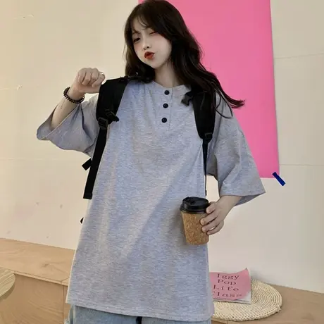 网红短袖t恤女夏装2021新款宽松韩版ins半袖设计感小众港风上衣服商品大图