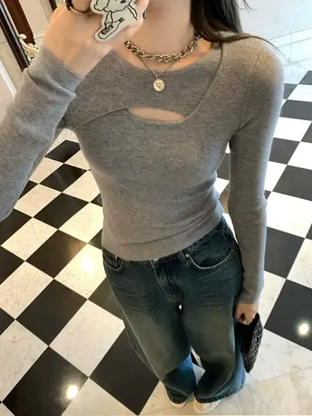 打底衫长袖t恤女2023春秋洋气内搭设计感小众修身显瘦辣妹上衣服图片