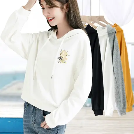 连帽卫衣女套头长袖2023春秋新款宽松百搭长袖打底上衣小个子t恤商品大图