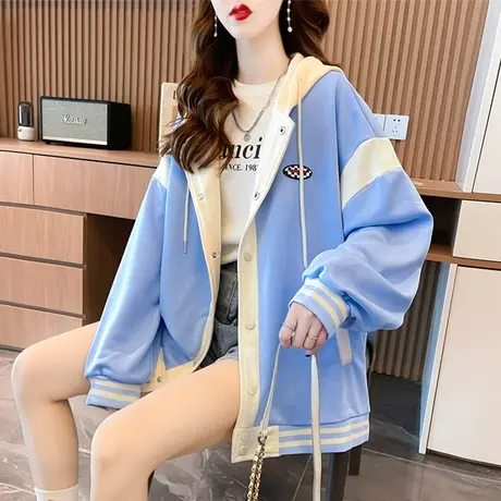 早秋连帽卫衣女春秋韩版宽松设计感小众初秋薄款开衫外套棒球服潮商品大图