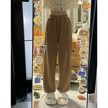 灯芯绒裤子女秋冬加绒加厚复古小个子直筒抽绳束脚裤宽松阔腿裤商品大图