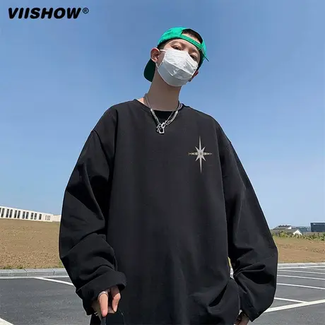 VIISHOW长袖t恤男美式复古春秋季圆领卫衣设计感小众打底衫潮牌商品大图