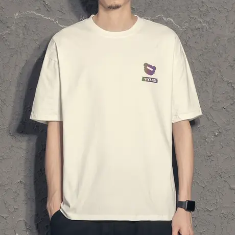 夏季2023新款小熊白色短袖T恤男潮牌潮流半袖宽松休闲圆领体恤衫图片