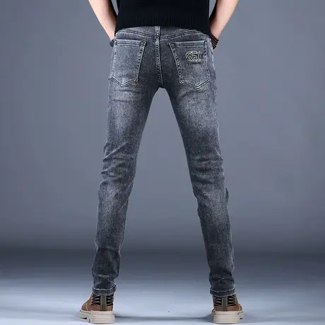 男士灰色裤子百搭牛仔裤男款2023新款修身小脚休闲潮牌男款春秋薄商品大图