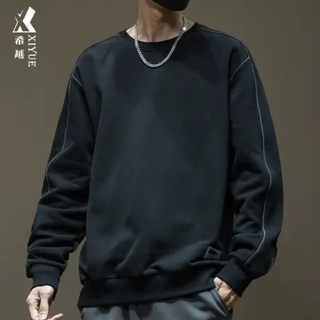 希越胖子遮肉套头卫衣男秋冬宽松大码460g重磅男士加绒加厚打底衫商品大图