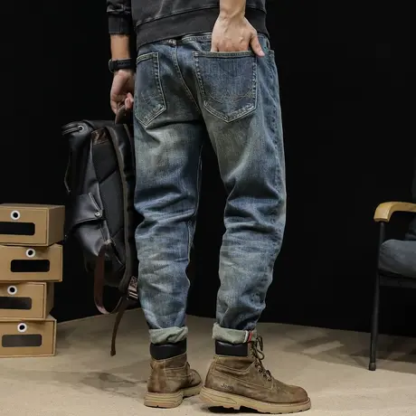 美式复古高端牛仔裤男秋冬款潮牌直筒宽松男士弹力裤子2023新款潮商品大图