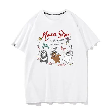 秀洛联名nasa衣服star三只小熊潮流宽松半袖纯棉短袖t恤男女情侣商品大图