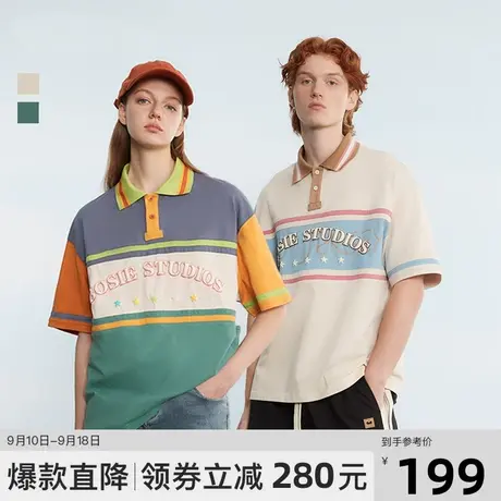 【小花人系列】bosie2023夏季新款短袖男情侣复古拼色短袖polo衫商品大图