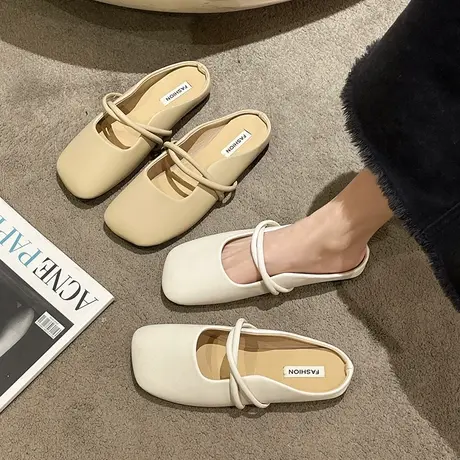 包头半拖鞋女2023年夏季新款外穿百搭温柔复古平底舒适气质凉拖鞋图片