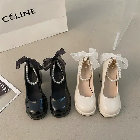 高跟鞋女粗跟小个子女鞋2023年新款春秋高级感小众法式玛丽珍单鞋图片