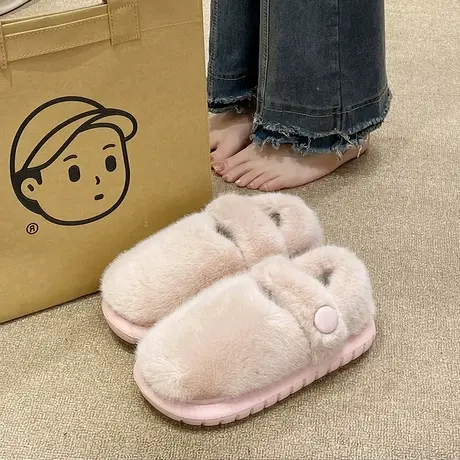 踩屎感棉拖鞋女款冬季时尚扣带室内外穿厚底毛绒家居包跟保暖棉鞋商品大图