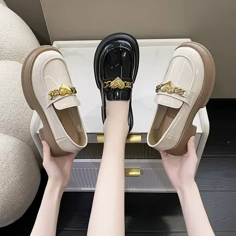 增高厚底乐福鞋女款春秋季2024新款女鞋一脚蹬英伦风小皮鞋单鞋子图片